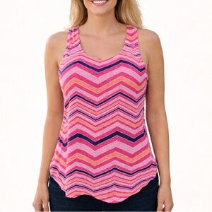 Stylus Pink Chevron Striped Knit Scoop Neck Tank Top Small